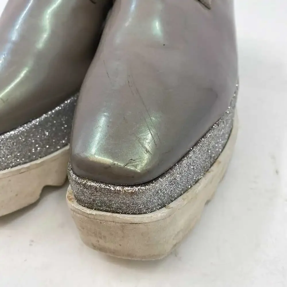 Stella McCartney Gray Silver Glitter Platform Lace-Up Shoes | 38EU Regular